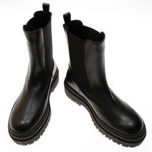 Good American Boots Womens 10.5 Black Leather Platform Chelsea Pull On NEW